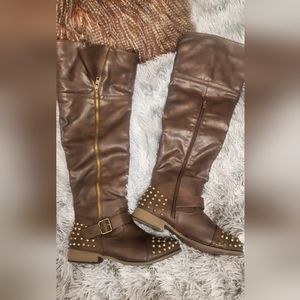 Studded dark brown boots